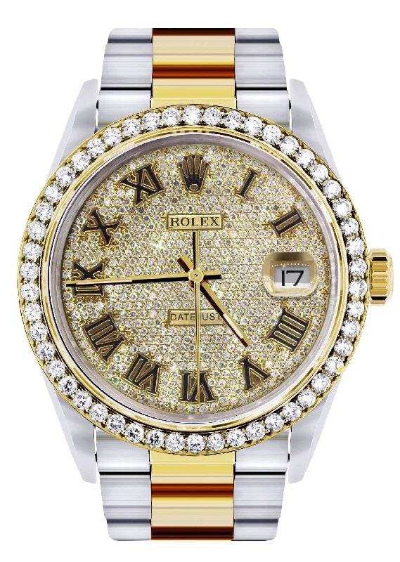 Diamond Gold Rolex Watch For Men 16233 | 36MM | Full Diamond Roman Dial | Oyster Band