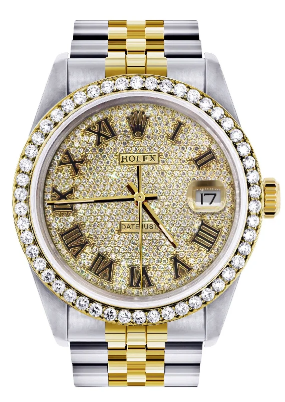 Diamond Gold Rolex Watch For Men 16233 | 36MM | Full Diamond Roman Dial | Jubilee Band