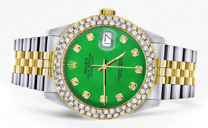 diamond-gold-rolex-watch-for-women-16233-36mm-custom-green-dial-two-row-4-25-carat-bezel-jubilee-band