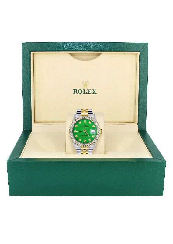 diamond-gold-rolex-watch-for-women-16233-36mm-custom-green-dial-two-row-4-25-carat-bezel-jubilee-band