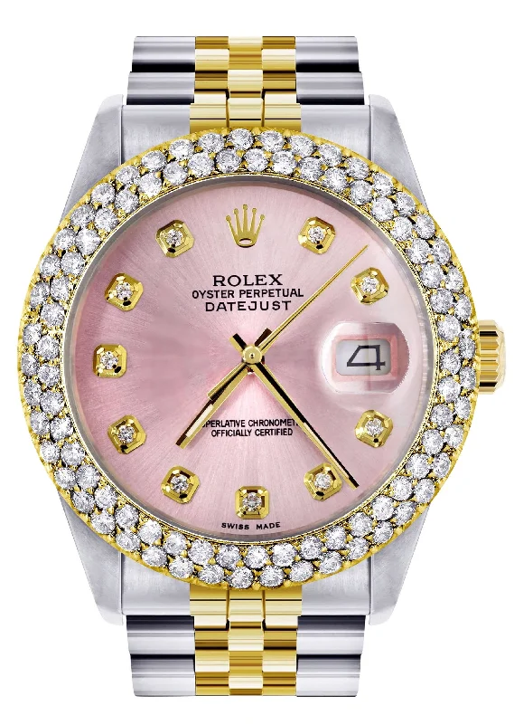 Diamond Gold Rolex Watch For Women 16233 | 36Mm | Custom Rose Dial | Two Row 4.25 Carat Bezel | Jubilee Band