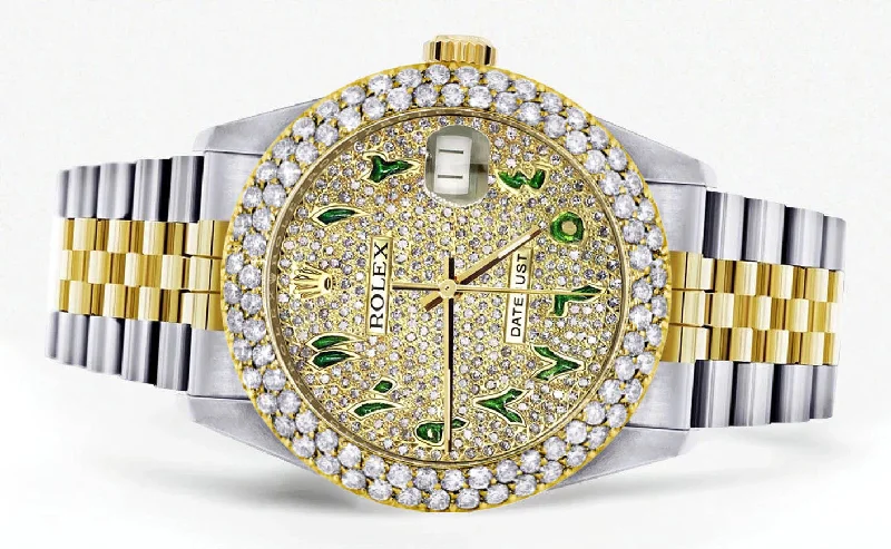 diamond-gold-rolex-watch-for-women-16233-36mm-diamond-green-arabic-dial-two-row-4-25-carat-bezel-jubilee-band