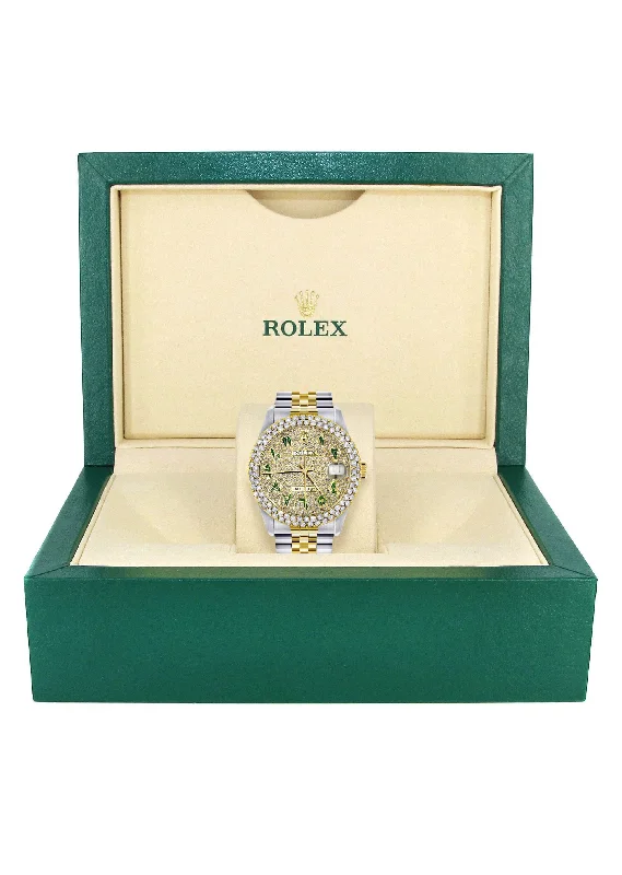 diamond-gold-rolex-watch-for-women-16233-36mm-diamond-green-arabic-dial-two-row-4-25-carat-bezel-jubilee-band