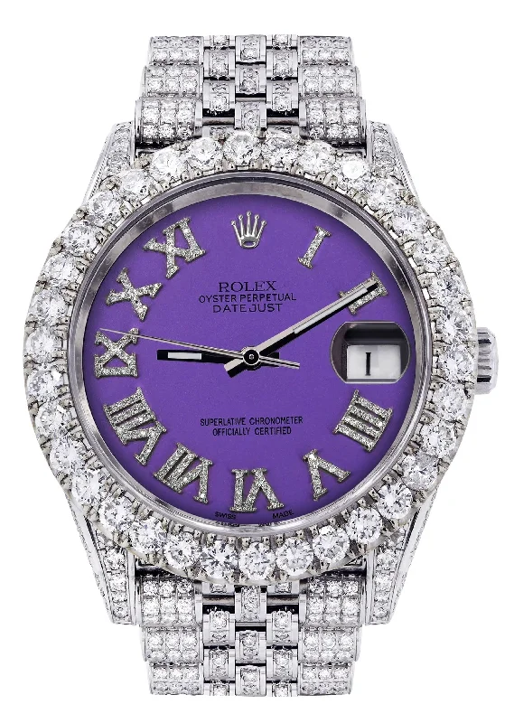 Diamond Iced Out Rolex Datejust 41 | 25 Carats Of Diamonds | Custom Purple Roman Diamond Dial | Jubilee Band