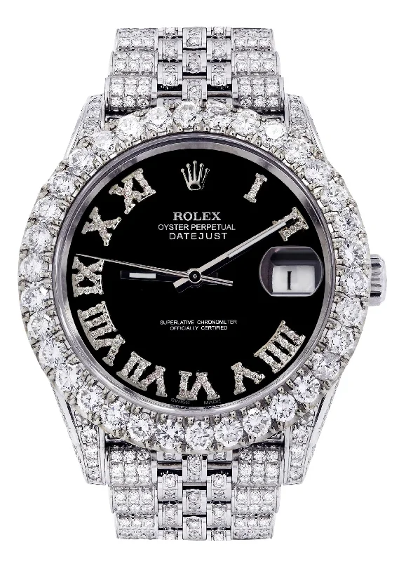 Diamond Iced Out Rolex Datejust 41 | 25 Carats Of Diamonds | Custom Black Roman Diamond Dial | Jubilee Band