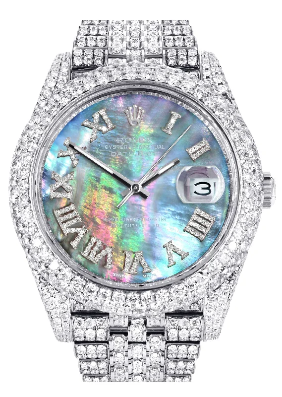 Diamond Iced Out Rolex Datejust 41 | 25 Carats Of Diamonds | Abalone Mother Of Pearl Dial | Two Row | Jubilee Band