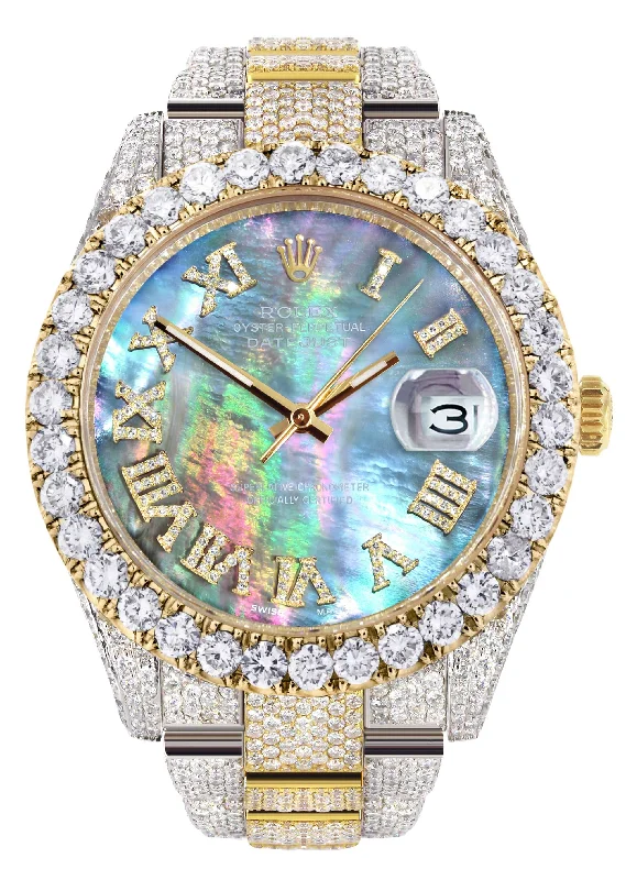 Diamond Iced Out Rolex Datejust 41 | 25 Carats Of Diamonds | Abalone Mother Of Pearl Dial | Two Tone | Oyster Band