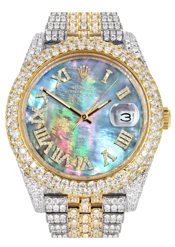 Diamond Iced Out Rolex Datejust 41 | 25 Carats Of Diamonds | Abalone Mother of Pearl Dial | Two Tone | Two Row | Jubilee Band