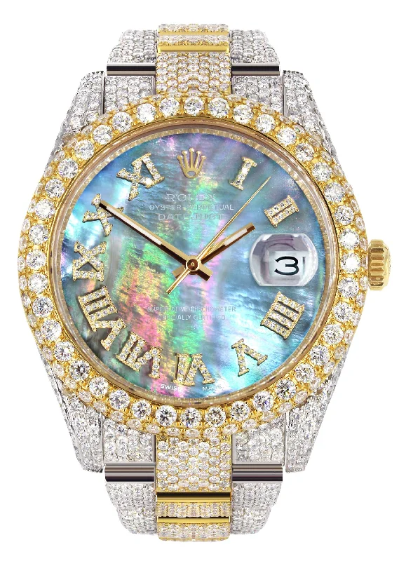 Diamond Iced Out Rolex Datejust 41 | 25 Carats Of Diamonds | Abalone Mother Of Pearl Dial | Two Tone | Two Row | Oyster Band