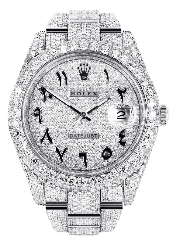 Diamond Iced Out Rolex Datejust 41 | 25 Carats Of Diamonds | Custom Arabic Diamond Dial | Two Row | Oyster Band