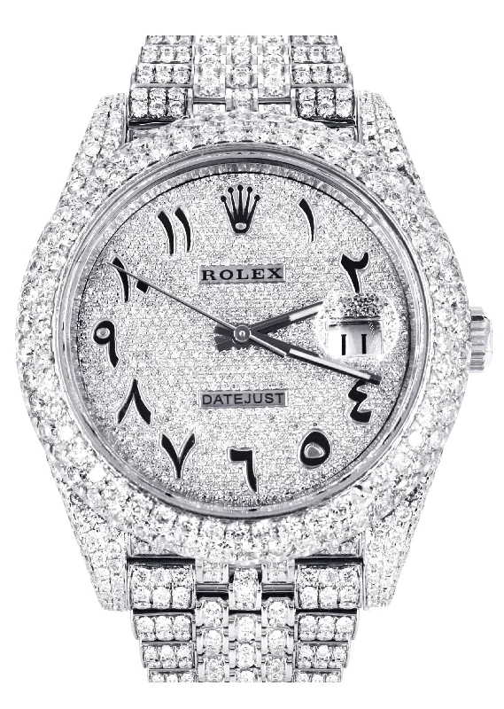 Diamond Iced Out Rolex Datejust 41 | 25 Carats Of Diamonds | Custom Arabic Numeral Diamond Dial | Two Row | Jubilee Band