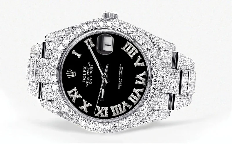 diamond-iced-out-rolex-datejust-41-25-carats-of-diamonds-custom-black-roman-numeral-diamond-dial-oyster-band