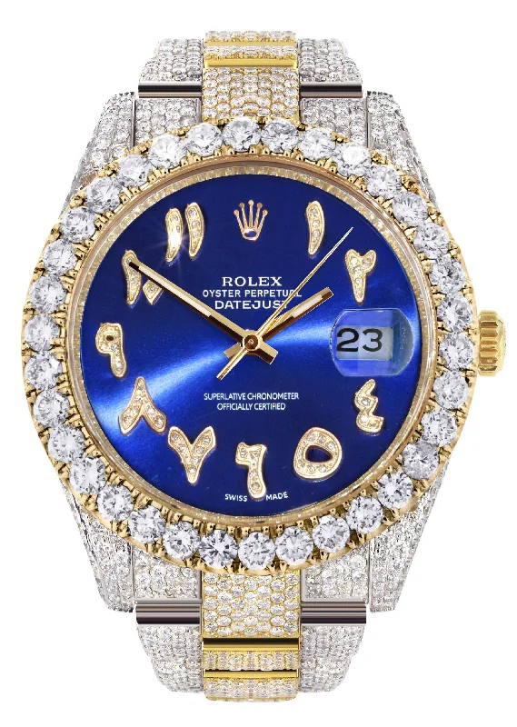 Diamond Iced Out Rolex Datejust 41 | 25 Carats Of Diamonds | Custom Blue Arabic Numeral Diamond Dial | Two Row | Oyster Band