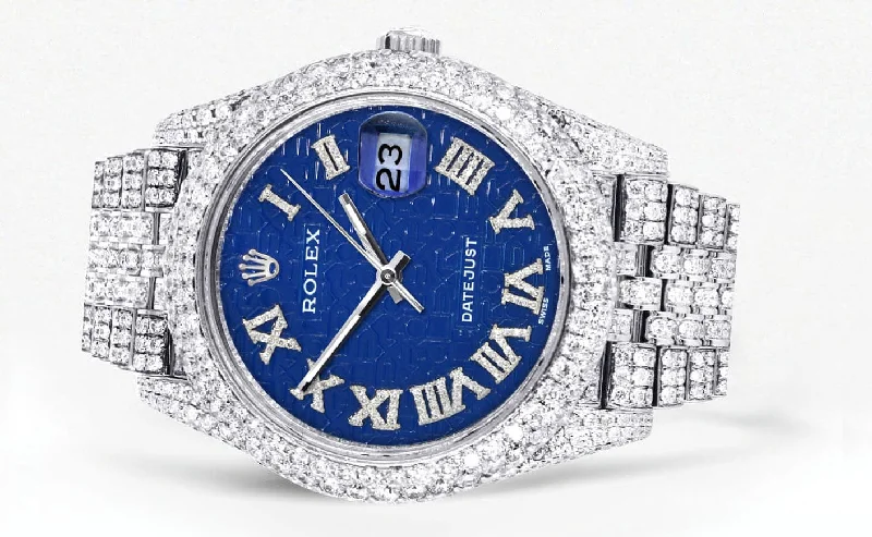 diamond-iced-out-rolex-datejust-41-25-carats-of-diamonds-custom-blue-text-pattern-dial-two-row-jubilee-band