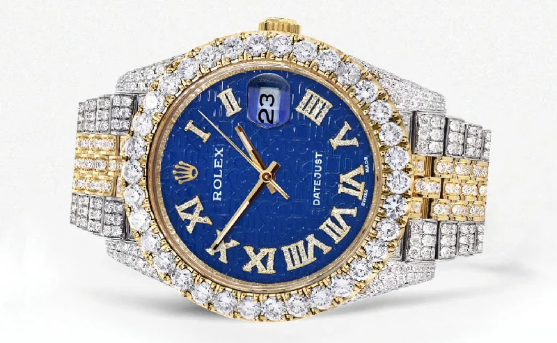 diamond-iced-out-rolex-datejust-41-25-carats-of-diamonds-custom-blue-text-pattern-dial-two-tone-jubilee-band