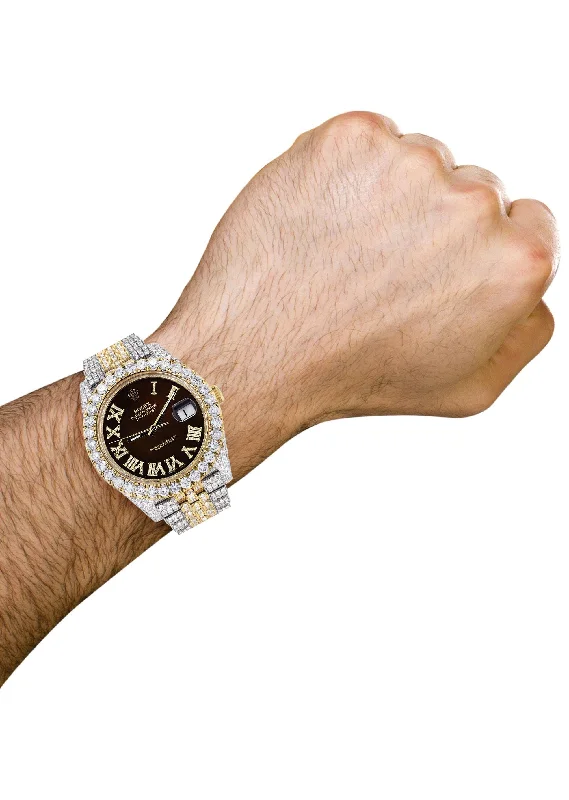 diamond-iced-out-rolex-datejust-41-25-carats-of-diamonds-custom-dark-brown-roman-numeral-diamond-dial-jubilee-band