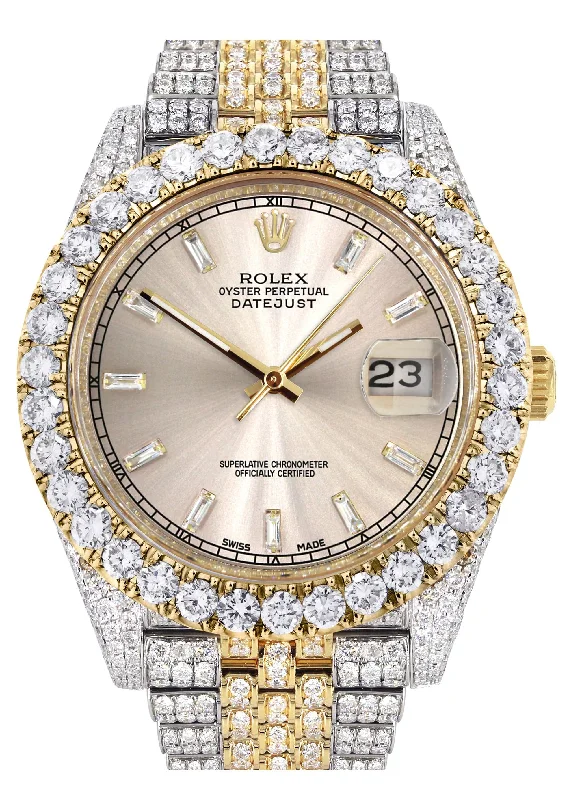 Diamond Iced Out Rolex Datejust 41 | 25 Carats Of Diamonds | Custom Dawn Pink Dial | Two Tone | Jubilee Band