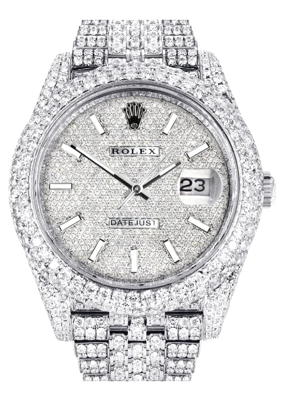 Diamond Iced Out Rolex Datejust 41 | 25 Carats Of Diamonds | Custom Diamond Dial | Two Row | Jubilee Band