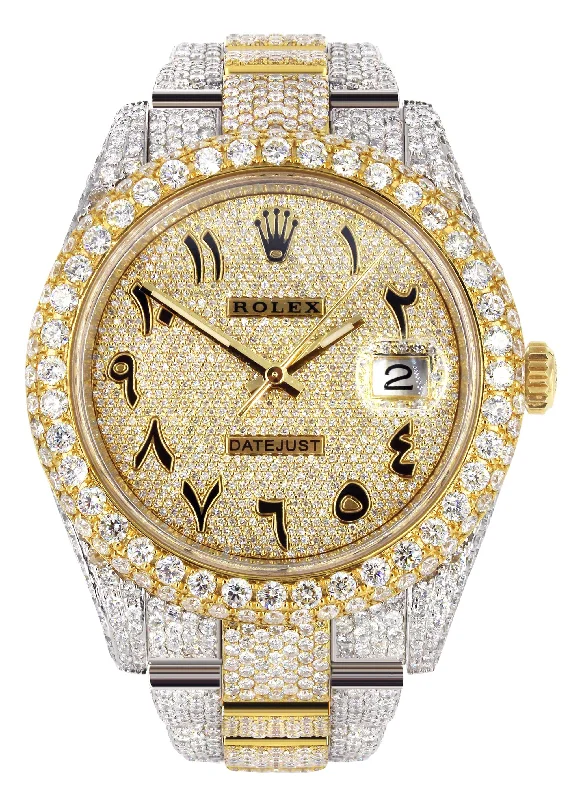 Diamond Iced Out Rolex Datejust 41 | 25 Carats Of Diamonds | Custom Full Diamond Arabic Dial | Oyster Band