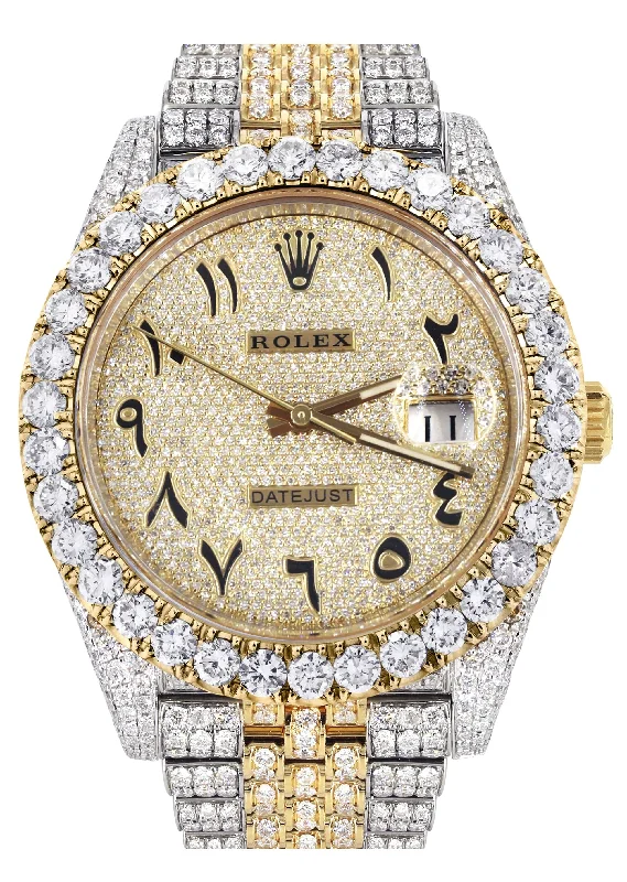 Diamond Iced Out Rolex Datejust 41 | 25 Carats Of Diamonds | Custom Full Diamond Arabic Numeral Diamond Dial | Two Tone | Jubilee Band