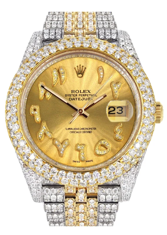 Diamond Iced Out Rolex Datejust 41 | 25 Carats Of Diamonds | Custom Gold Arabic Numeral Diamond Dial | Two Tone | Two Row | Jubilee Band