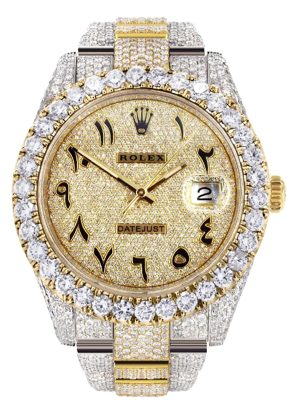 Diamond Iced Out Rolex Datejust 41 | 25 Carats Of Diamonds | Custom Gold Arabic Numeral Diamond Dial | Two Tone | Oyster Band