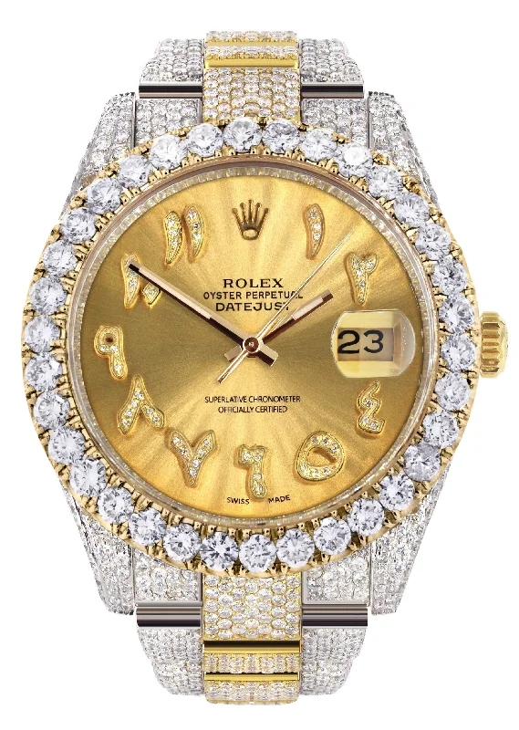 Diamond Iced Out Rolex Datejust 41 | 25 Carats Of Diamonds | Custom Gold Arabic Numeral Diamond Dial | Two Tone | Oyster Band