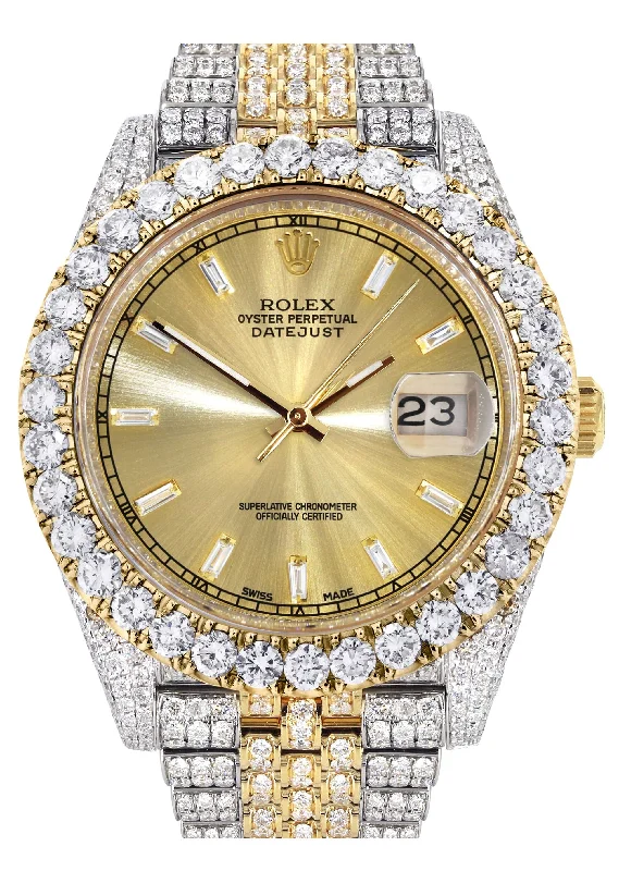 Diamond Iced Out Rolex Datejust 41 | 25 Carats Of Diamonds | Custom Gold Diamond Dial | Two Tone | Jubilee Band