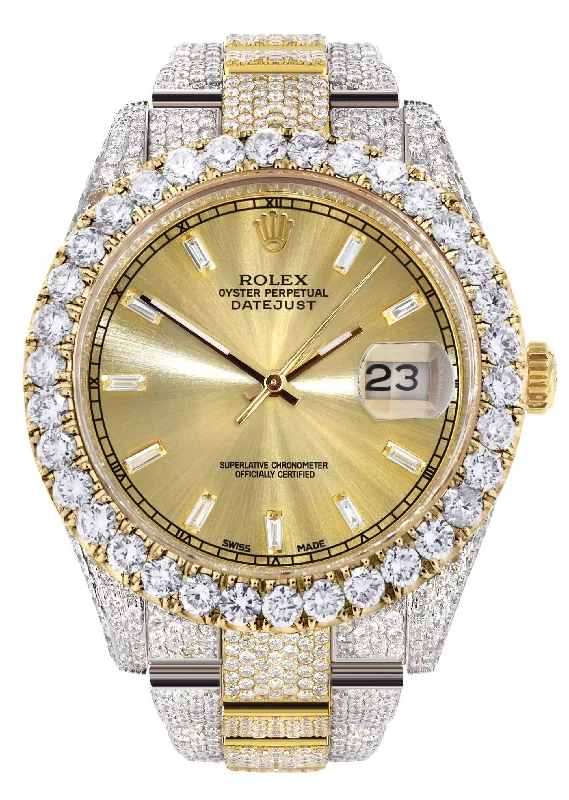 Diamond Iced Out Rolex Datejust 41 | 25 Carats Of Diamonds | Custom Gold Diamond Dial | Two Tone | Oyster Band