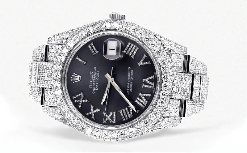 diamond-iced-out-rolex-datejust-41-25-carats-of-diamonds-custom-grey-roman-numeral-diamond-dial-oyster-band