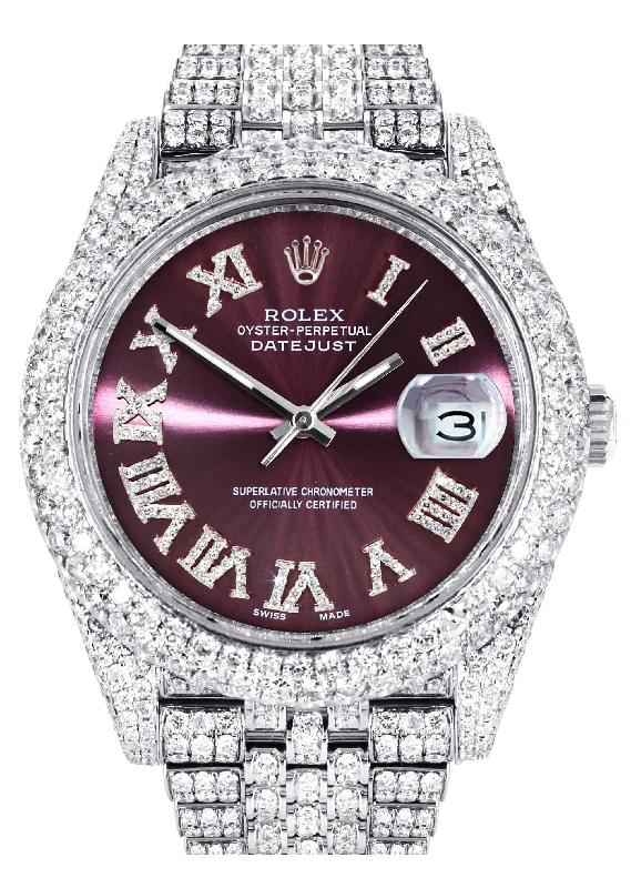 Diamond Iced Out Rolex Datejust 41 | 25 Carats Of Diamonds | Custom Purple Dial | Two Row | Jubilee Band