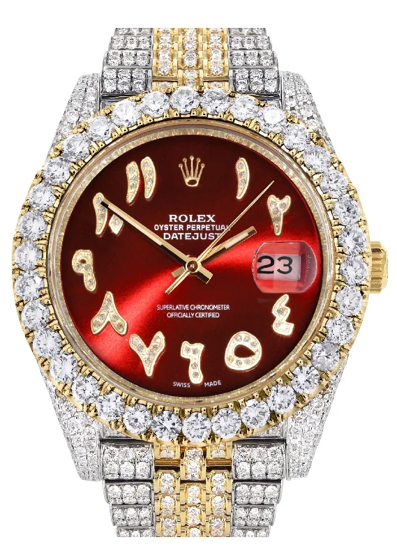 Diamond Iced Out Rolex Datejust 41 | 25 Carats Of Diamonds | Custom Red Arabic Numeral Diamond Dial | Two Tone | Jubilee Band