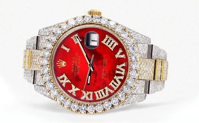 diamond-iced-out-rolex-datejust-41-25-carats-of-diamonds-custom-red-mother-of-pearl-roman-numeral-diamond-dial-oyster-band-1