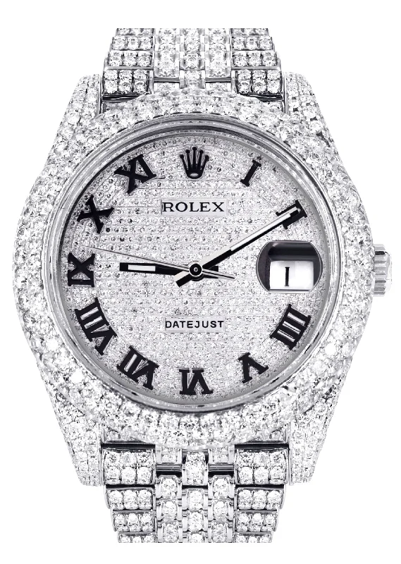 Diamond Iced Out Rolex Datejust 41 | 25 Carats Of Diamonds | Custom Roman Numeral Diamond Dial | Two Row | Jubilee Band