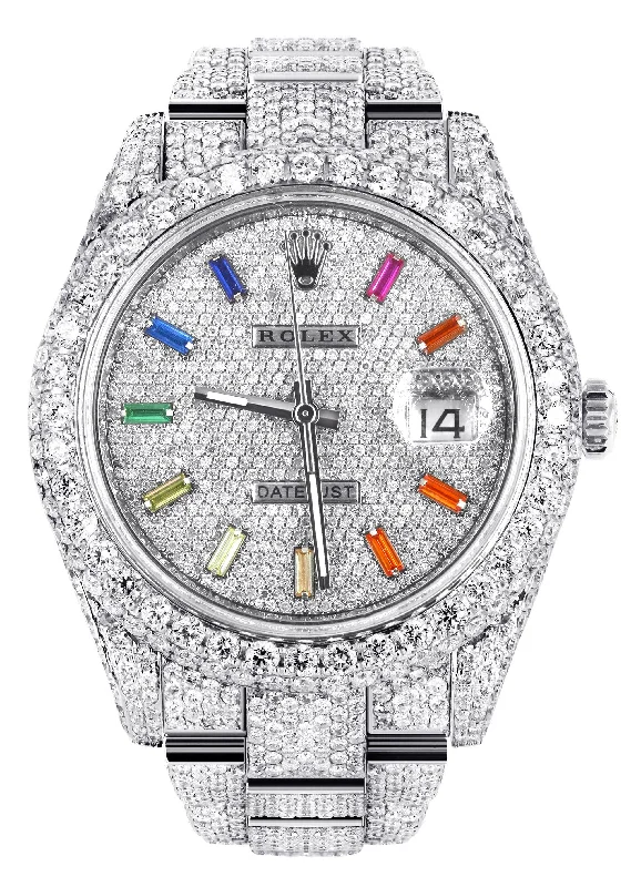 Diamond Iced Out Rolex Datejust 41 | 25 Carats Of Diamonds | Custom Color Baguettes Dial | Two Row | Oyster Band