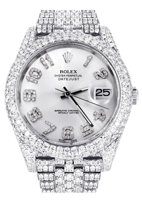 Diamond Iced Out Rolex Datejust 41 | 25 Carats Of Diamonds | Custom Silver Diamond Dial | Two Row | Jubilee Band