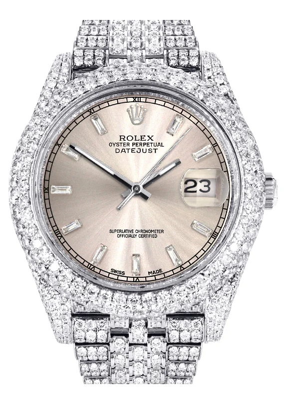 Diamond Iced Out Rolex Datejust 41 | 25 Carats Of Diamonds | Dawn Pink Diamond Dial | Two Row | Jubilee Band