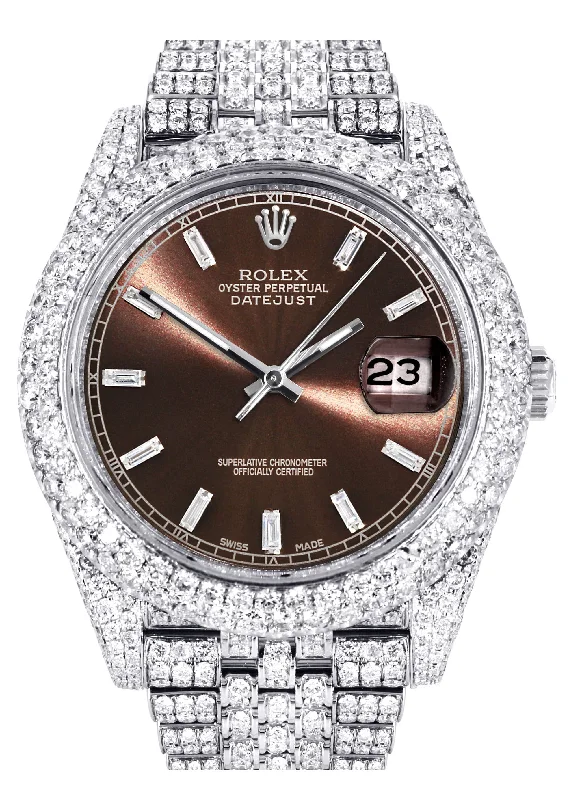 Diamond Iced Out Rolex Datejust 41 | 25 Carats Of Diamonds | Morocco Brown Diamond Dial | Two Row | Jubilee Band