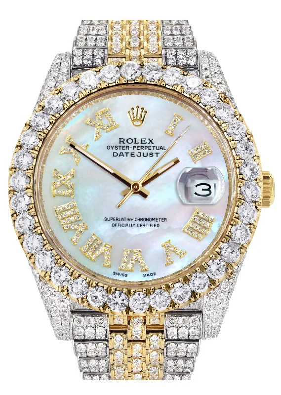 Diamond Iced Out Rolex Datejust 41 | 25 Carats Of Diamonds | Mother of Pearl Dial | Two Tone | Jubilee Band