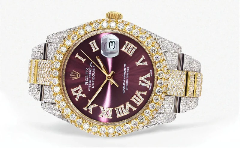 diamond-iced-out-rolex-datejust-41-25-carats-of-diamonds-purple-roman-numeral-dial-two-tone-two-row-oyster-band