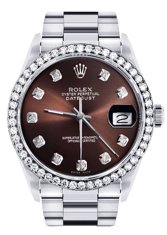 Diamond Mens  Rolex Datejust Watch 16200| 36MM | Chocolate Diamond Dial | Oyster Band