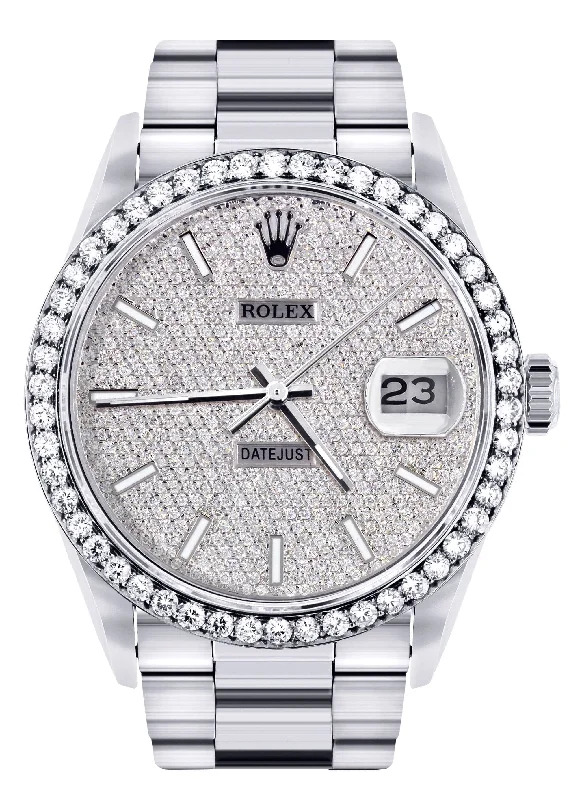 Diamond Mens Rolex Datejust Watch 16200  | 36MM | Full Diamond Dial | Oyster Band