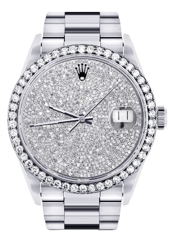 Diamond Mens Rolex Datejust Watch 16200  | 36MM | Fully Iced Out Diamond Dial | Oyster Band