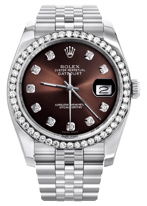 116200 | Hidden Clasp | Diamond Rolex Datejust Watch | 36MM | Chocolate Diamond Dial | Jubilee Band