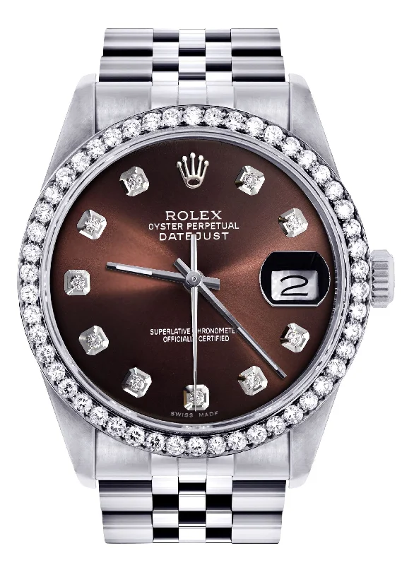 Diamond Mens  Rolex Datejust Watch 16200| 36MM | Chocolate Diamond Dial | Jubilee Band