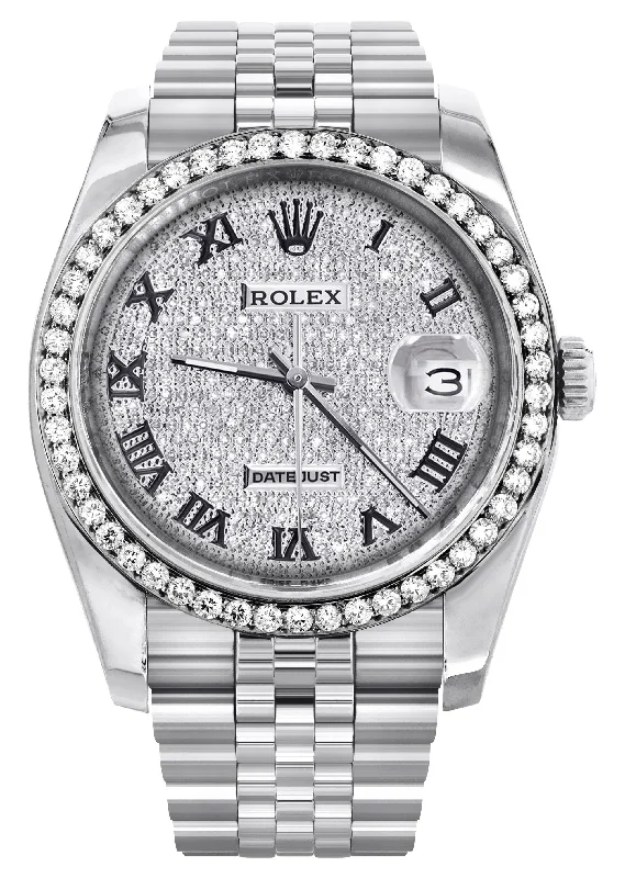 116200 | Hidden Clasp | Diamond Rolex Datejust Watch | 36MM | Full Diamond Roman Dial | Jubilee Band