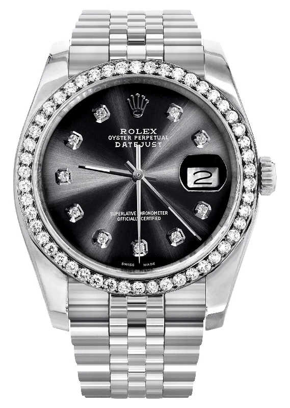 116200 | Hidden Clasp | Diamond Rolex Datejust Watch | 36Mm | Graphite Diamond Dial | Jubilee Band