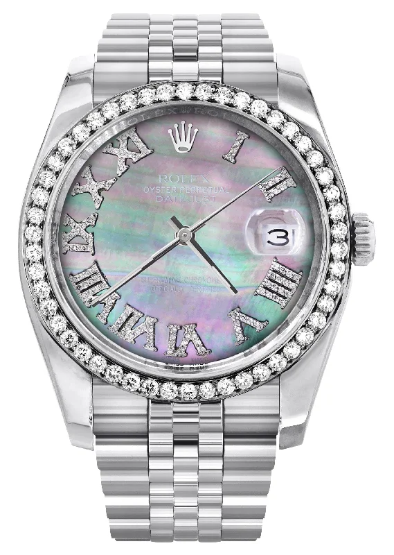 116200 | Hidden Clasp | Diamond Rolex Datejust  Watch | 36Mm | Dark Mother Of Pearl Dial | Roman Numeral | Jubilee Band