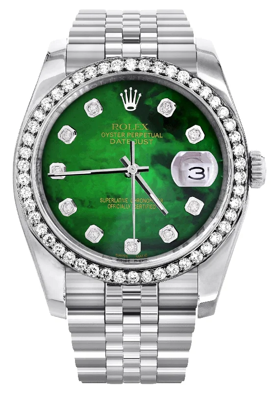 116200 | Hidden Clasp | Diamond Rolex Datejust Watch | 36Mm | Green Diamond Mother Of Pearl Dial | Jubilee Band