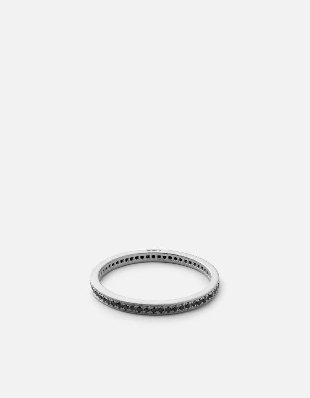 Eclipse Band Ring, Matte Silver/Black Diamonds